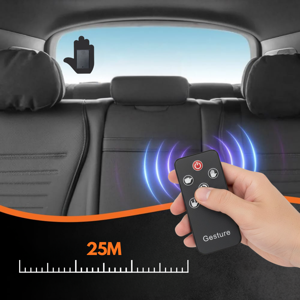 Semn LED Auto cu Telecomanda, 4 Gesturi Interactive, Alimentare cu Baterii, Fixare cu benzi velcro autoadezive