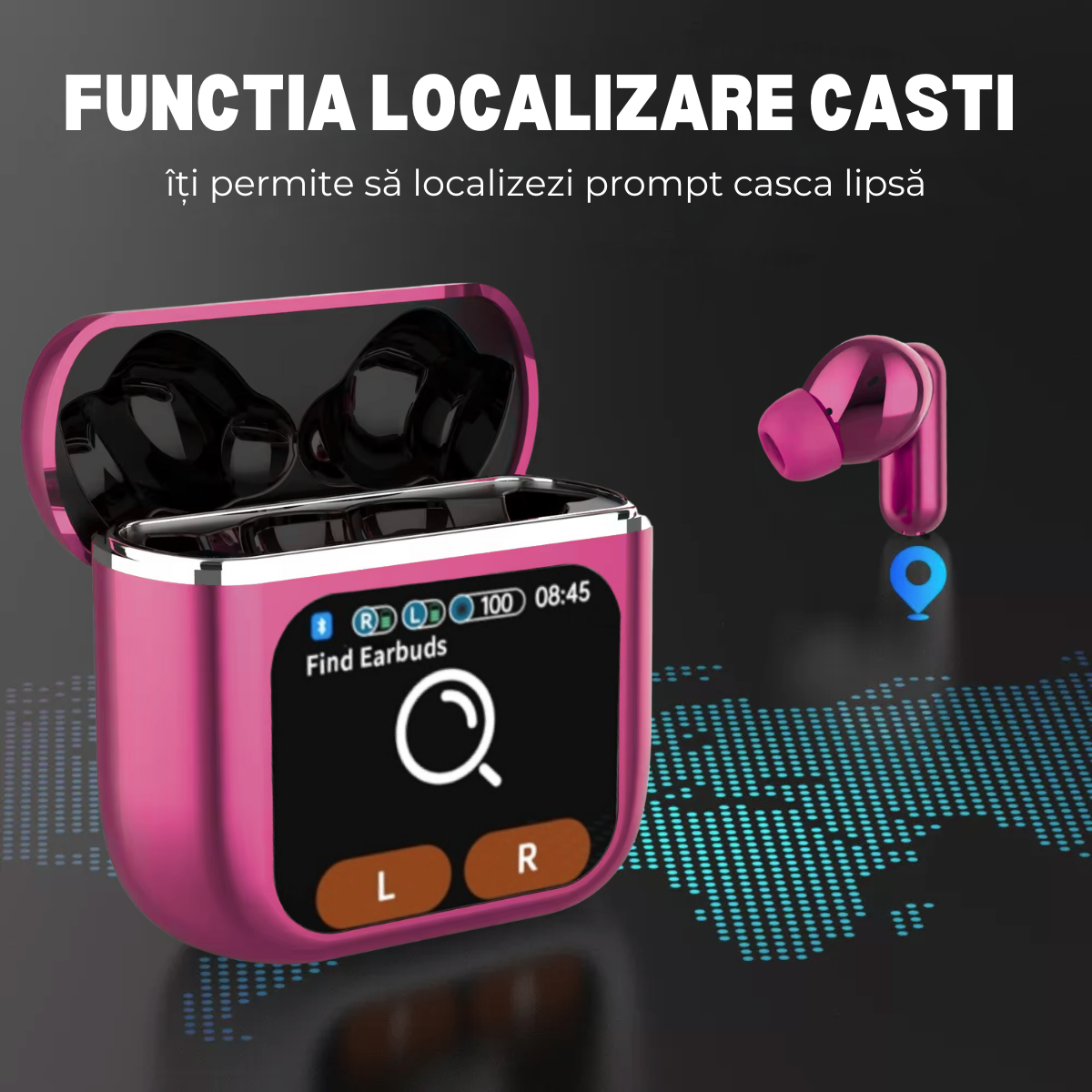 Casti Wireless In Ear, Carcasa cu Touch Screen, Bluetooth 5.4, Control Tactil, Anulare Zgomot ANC + ENC, Mov
