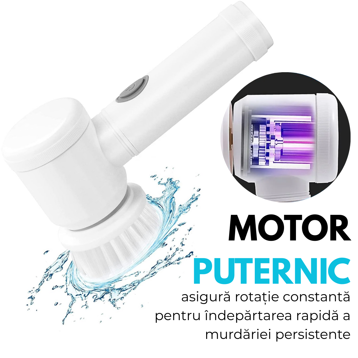 Perie Electrica Rotativa pentru curatare fara efort, 3 Capete Detasabile, Suport de perete, Fara fir, Rezistenta la apa