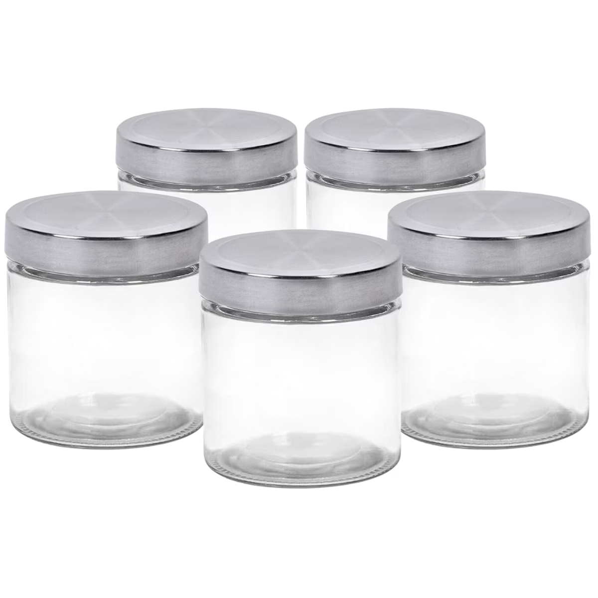 Set 5 borcane depozitare alimente din sticla, capac metalic cu inchidere ermetica, 300 ml