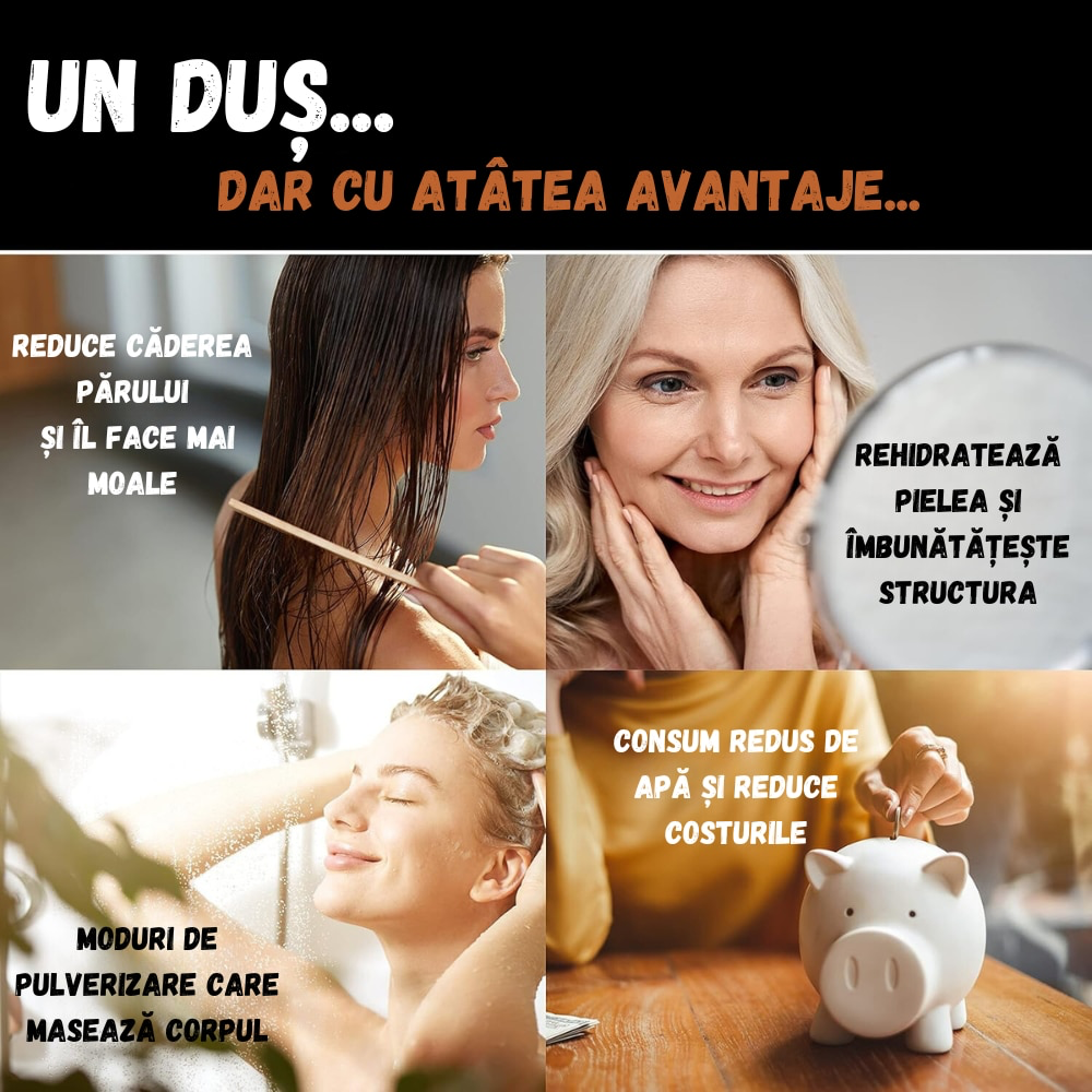 Para cap de dus Jet pentru marire presiune, cu filtru mineral, transparent