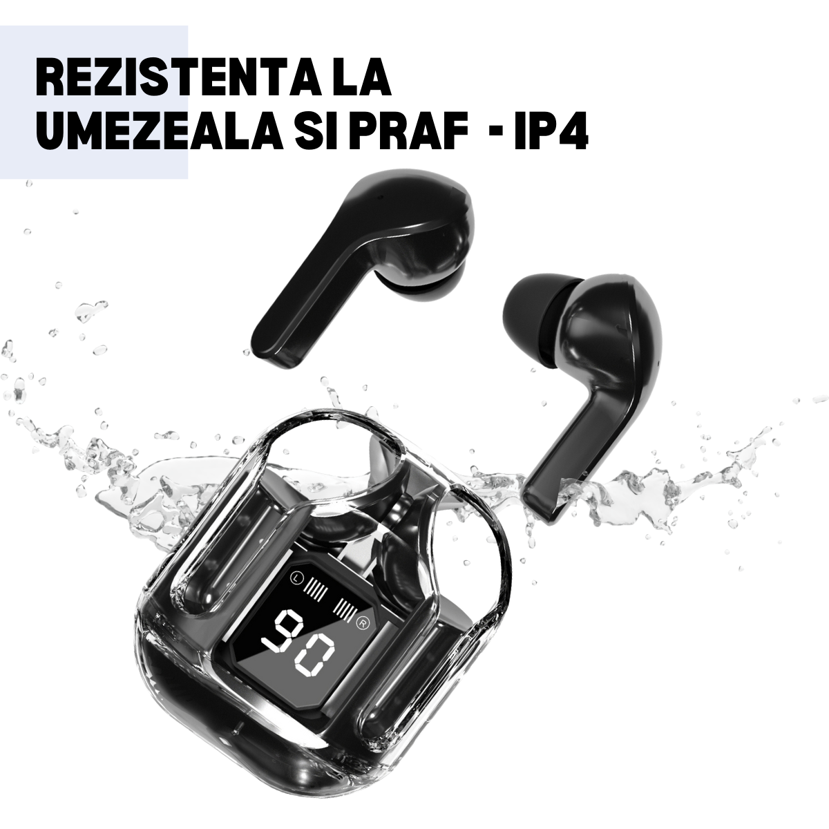 Casti Wireless In Ear, Control Tactil, Bluetooth 5.3, Afisaj Digital LED, Anulare Zgomot, Carcasa magnetica, Rezistenta la umezeala si praf, Negru