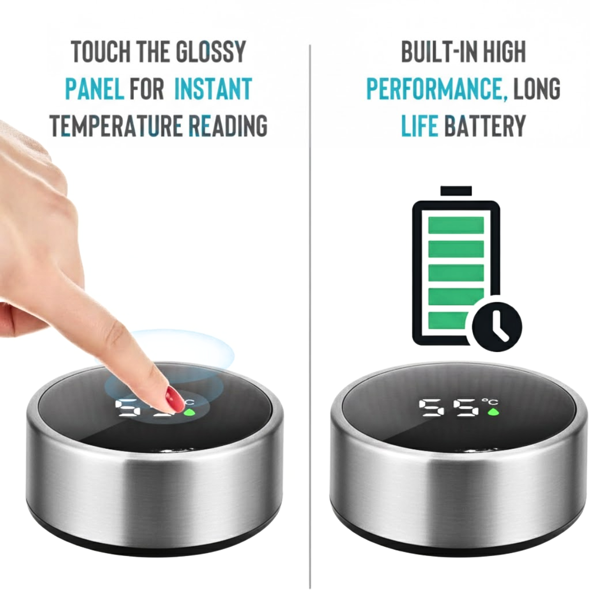 Termos Inteligent cu Afisaj LED Temperatura, Senzor Touchscreen, Infuzor de ceai, 500ml, Otel Inoxidabil, Argintiu, easyCTRL®