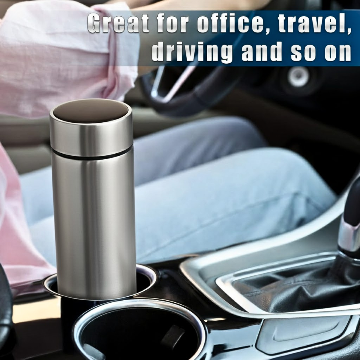 Termos Inteligent cu Afisaj LED Temperatura, Senzor Touchscreen, Infuzor de ceai, 500ml, Otel Inoxidabil, Argintiu, easyCTRL®