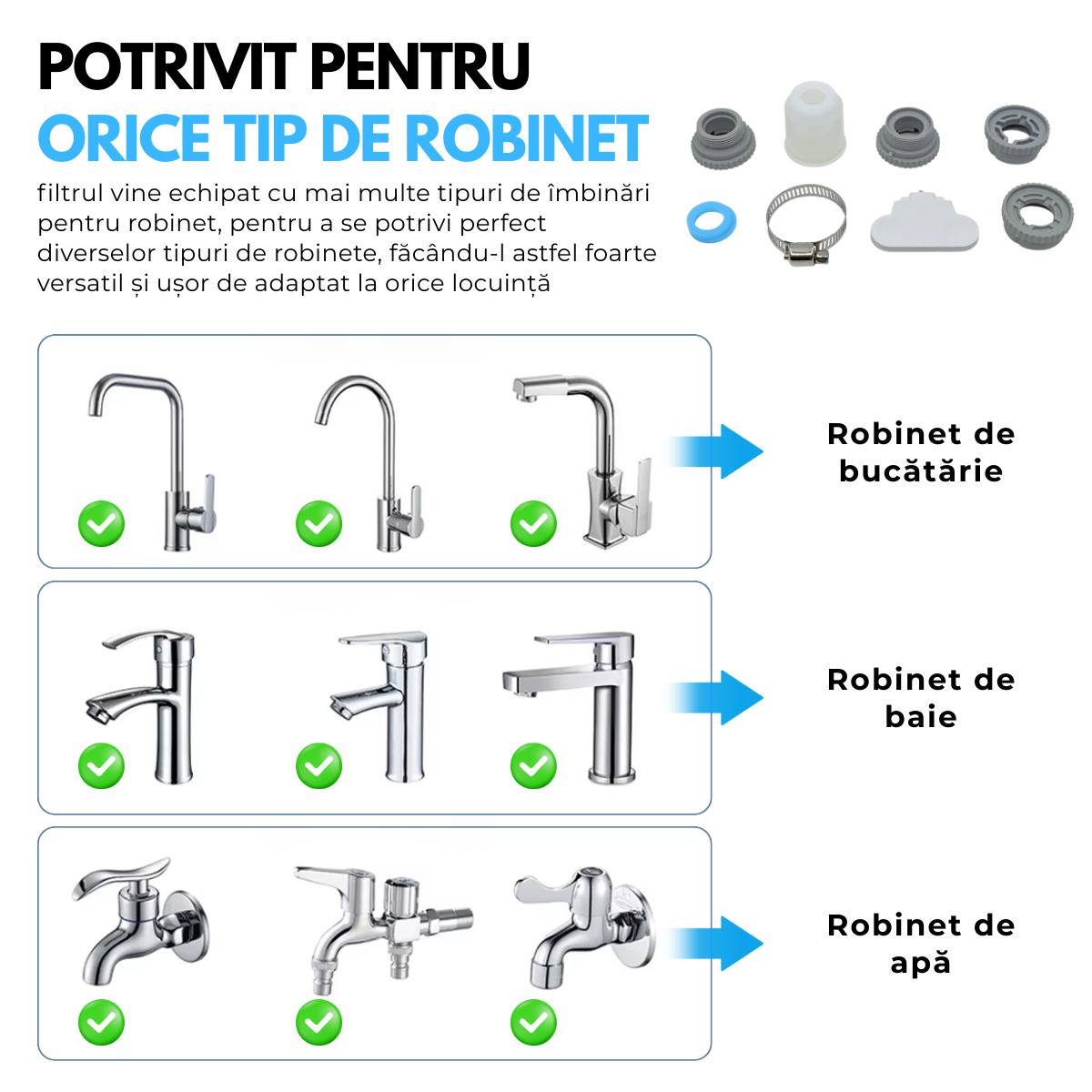 Filtru Purificare Apa, Instalare pe Robinet, Universal, Debit filtrare 1L/min, Presiune 0.1Mpa - 0.4Mpa
