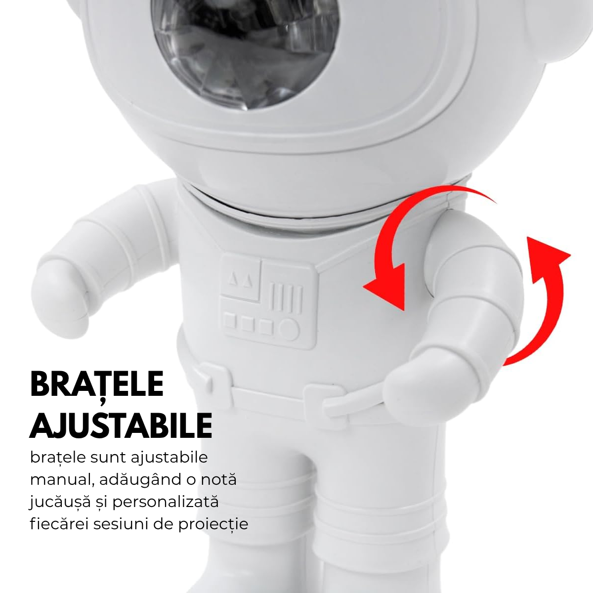 Proiector Galaxie Astronaut, Boxa Bluetooth, Lampa de veghe, Suport Magnetic Reglabil 360°, Brate Mobile, Alb