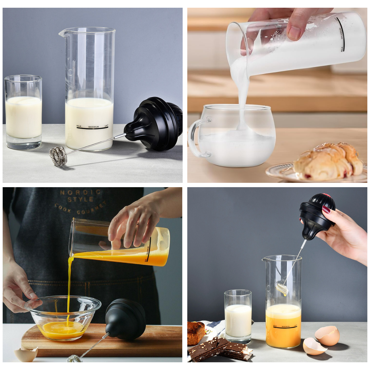 Aparat electric spumare lapte, Portabil, Sticla borosilicata, 450 ml, Alimentare cu baterii