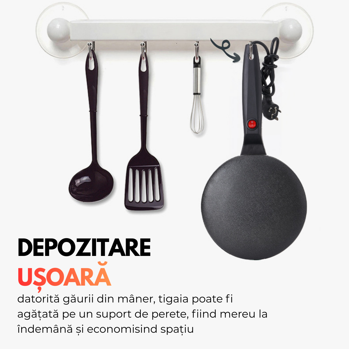 Tigaie Electrica pentru Clatite, Include Vas pentru Aluat si Mini Tel, 600W, Suprafata antiaderenta, Diametru 20cm