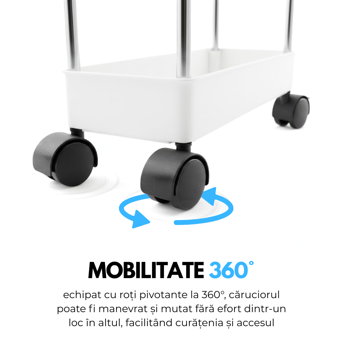 Raft Depozitare Mobil pentru Bucatarie/Baie, Modular pe 4 Niveluri, 4 Roti, 3 Carlige detasabile, pentru Organizarea Spatiilor Inguste, 40x13x87 cm