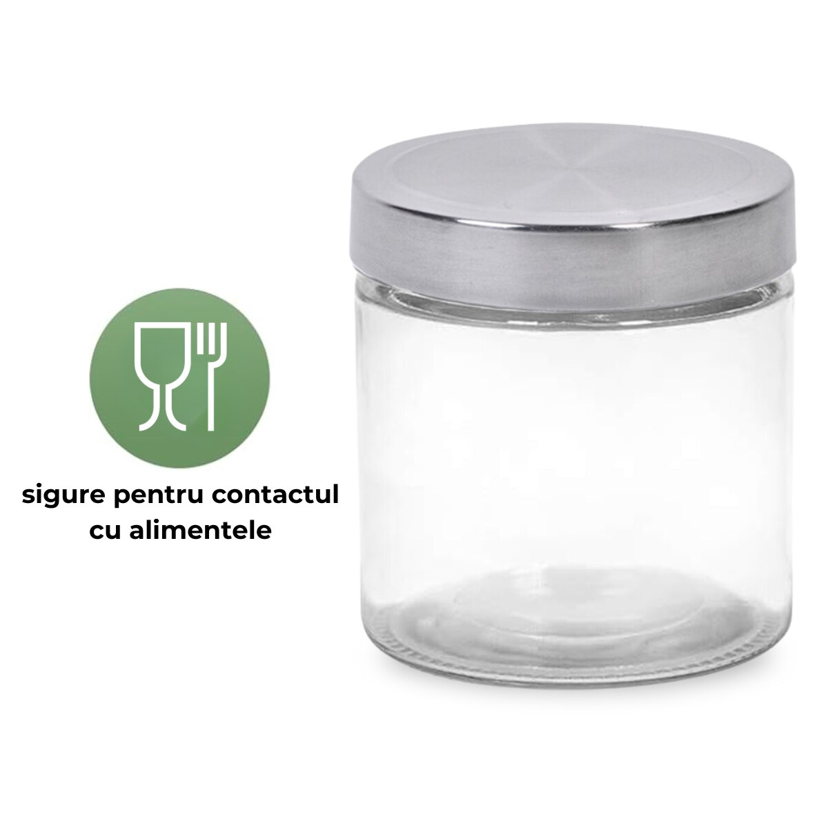 Set 5 borcane depozitare alimente din sticla, capac metalic cu inchidere ermetica, 300 ml