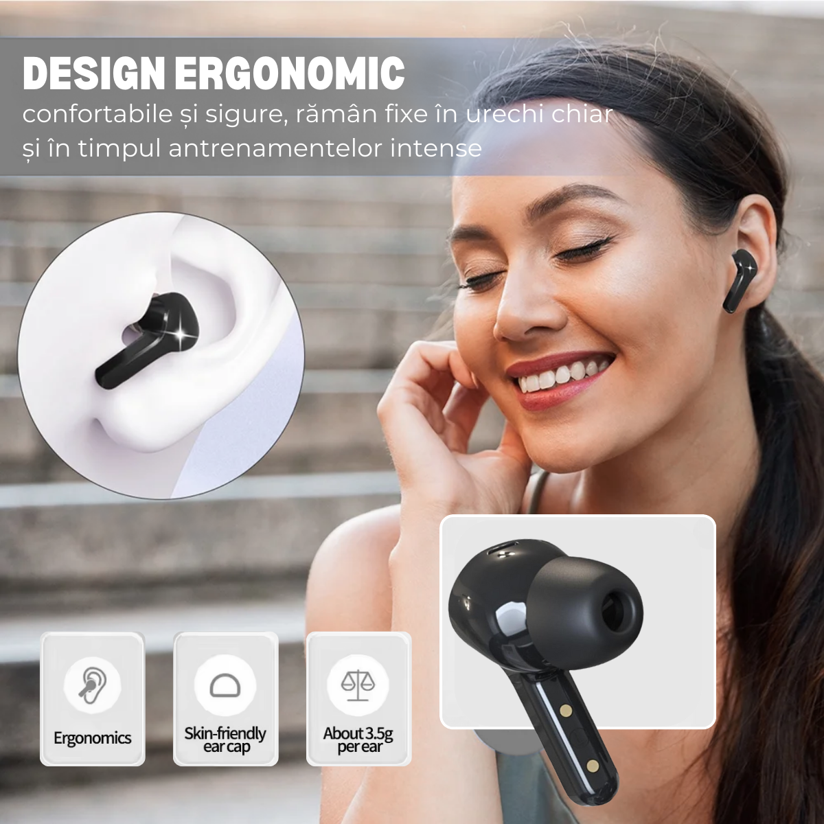 Casti Wireless In Ear, Control Tactil, Bluetooth 5.3, Afisaj Digital LED, Anulare Zgomot, Carcasa magnetica, Rezistenta la umezeala si praf, Negru