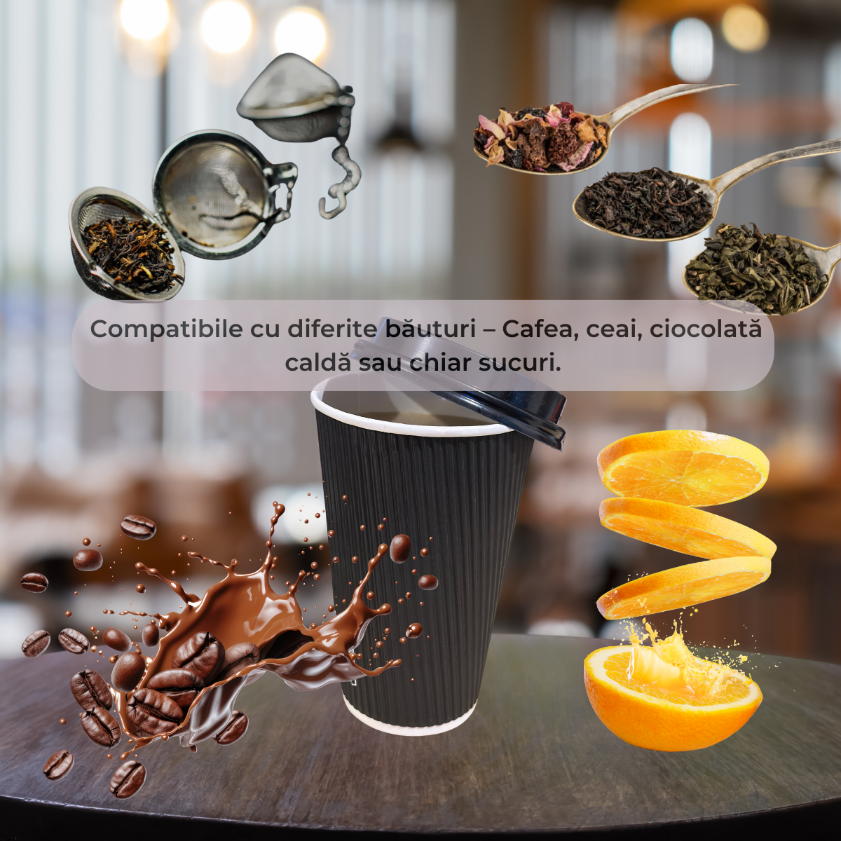 Set 25 pahare din carton cu capac, Carton Ripple intarit, 480ml, Reutilizabile, Pentru cafea, ceai, sucuri, Foarte rezistente,13.5cm x 9cm