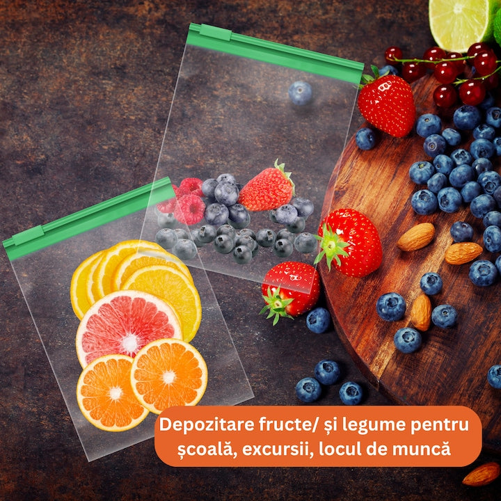 Set 60 pungi alimentare cu eticheta, Cu inchidere fermoare ziploc, Fooodie Bag, Plastic, Pentru uz casnic, depozitare si organizare