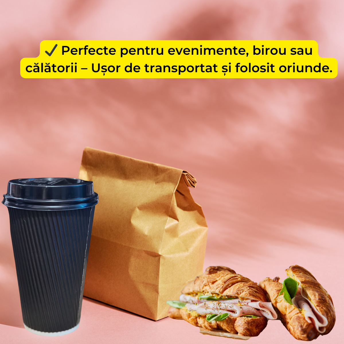 Set 25 pahare din carton cu capac, Carton Ripple intarit, 480ml, Reutilizabile, Pentru cafea, ceai, sucuri, Foarte rezistente,13.5cm x 9cm