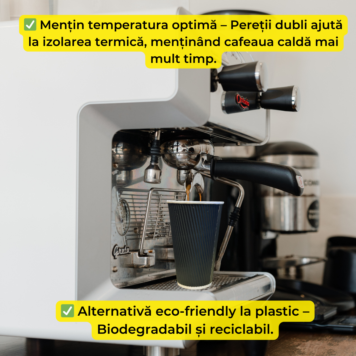 Set 25 pahare din carton cu capac, Carton Ripple intarit, 480ml, Reutilizabile, Pentru cafea, ceai, sucuri, Foarte rezistente,13.5cm x 9cm