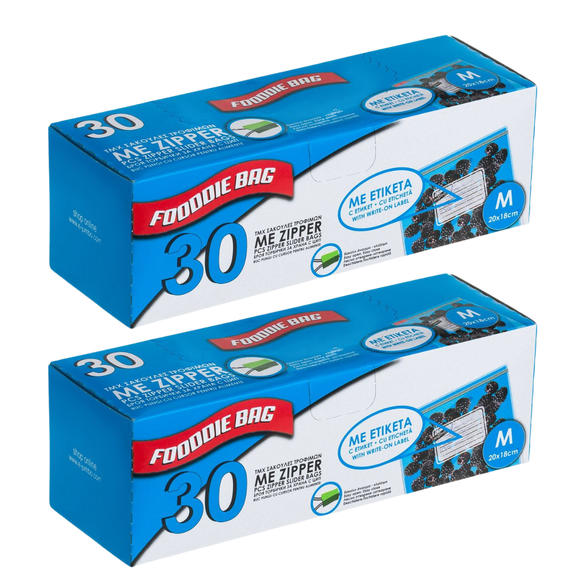 Set 60 pungi alimentare cu eticheta, Cu inchidere fermoare ziploc, Fooodie Bag, Plastic, Pentru uz casnic, depozitare si organizare