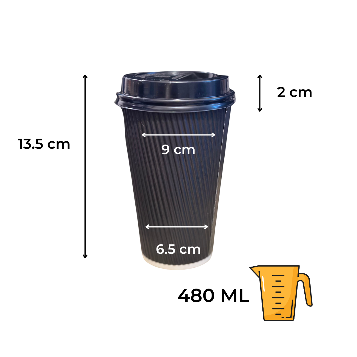Set 25 pahare din carton cu capac, Carton Ripple intarit, 480ml, Reutilizabile, Pentru cafea, ceai, sucuri, Foarte rezistente,13.5cm x 9cm