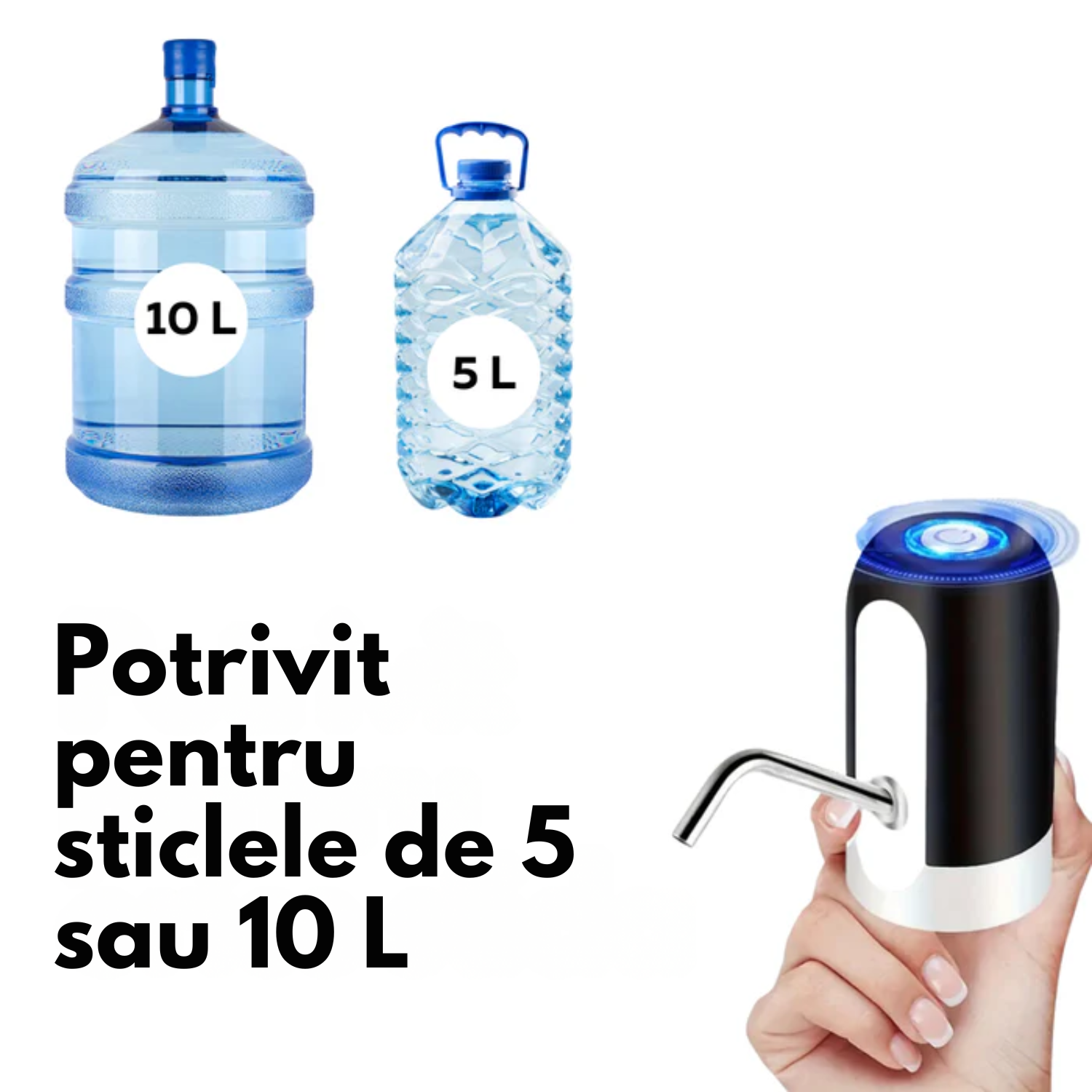 Pachet 1 + 1 Pompa de apa electrica, baterie reincarcabila, autonomie 30 de zile, fast charge, duza universala, sticle 5L - 20L