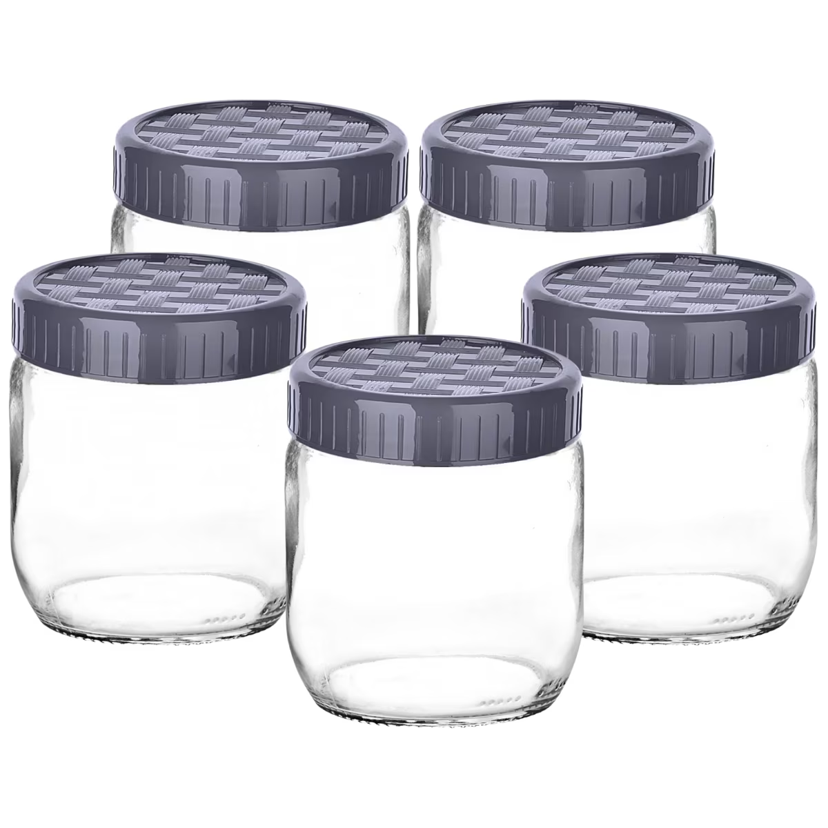 Set 5 borcane depozitare alimente, sticla, capac cu filet, 300 ml