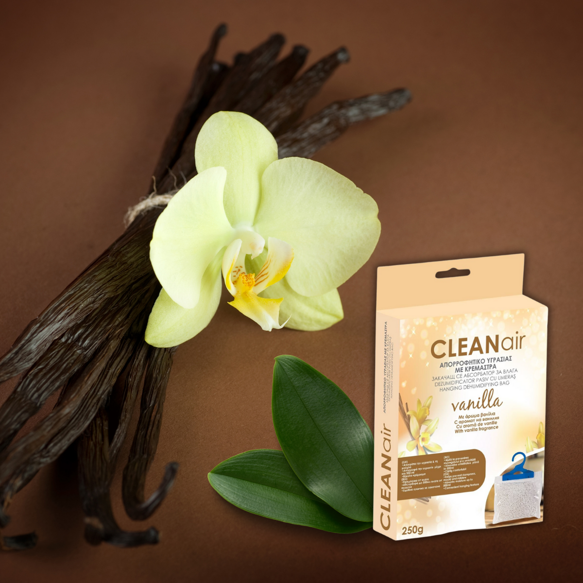 Set 2 dezumidificatoare pasiv cu umeras, Parfum Vanilie, Absorbant umiditate, 250g