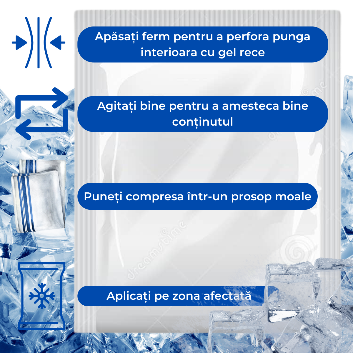 Set 3 comprese reci, Cu gel rece, Pentru dureri articulatii, Dureri locale, Unica folosinta