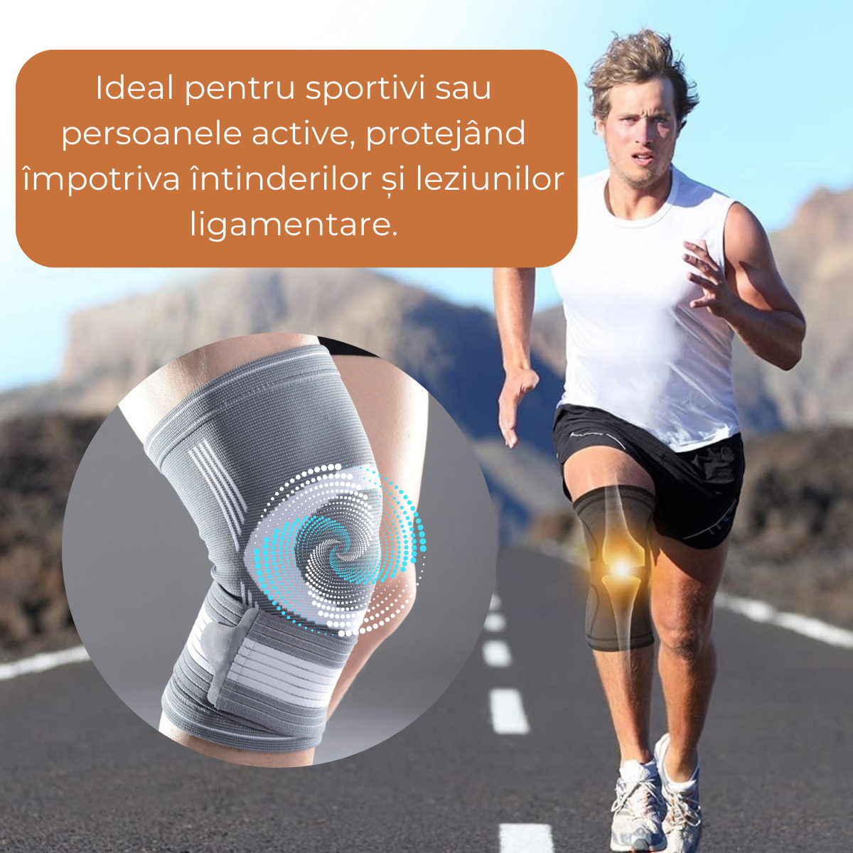 Genunchiera elastica compresiva, Pentru toate tipurile de sporturi dinamice, Marime Unica, Gri