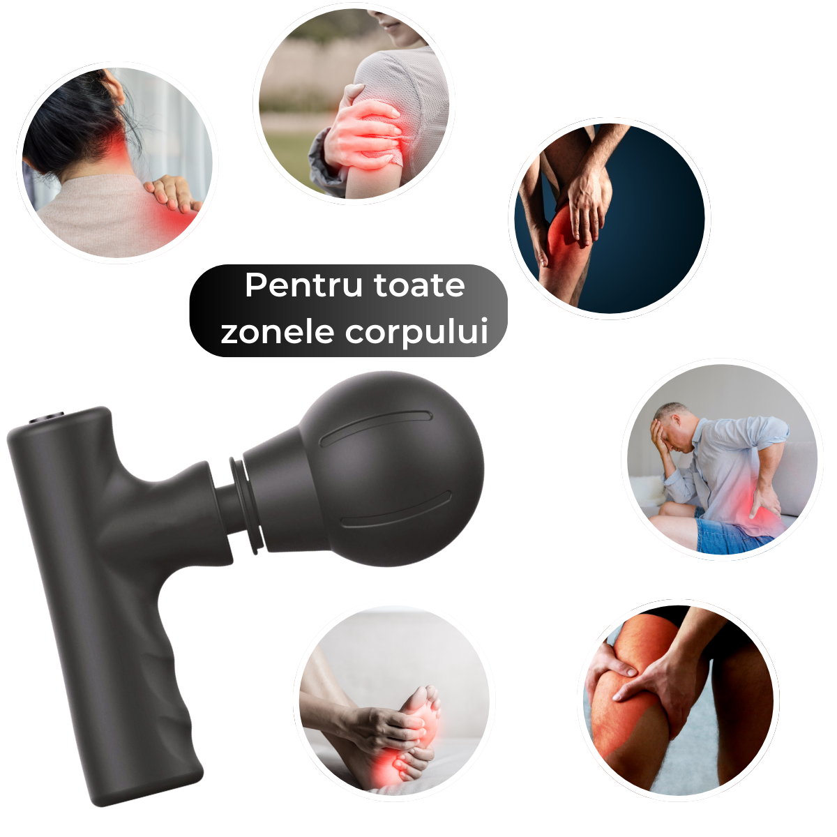 Aparat pentru masaj profesional, Tip Pistol, 3 viteze, Incarcare USB, Fara fir, Masaj anticelulitic, relaxare, tonifiere, Negru