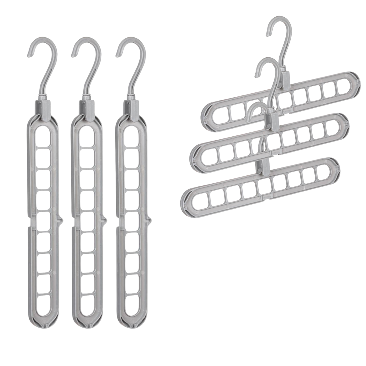 Set 3 umerase pliabile, Cu 9 gauri de umerase, Din plastic intarit, 32x17cm, Gri