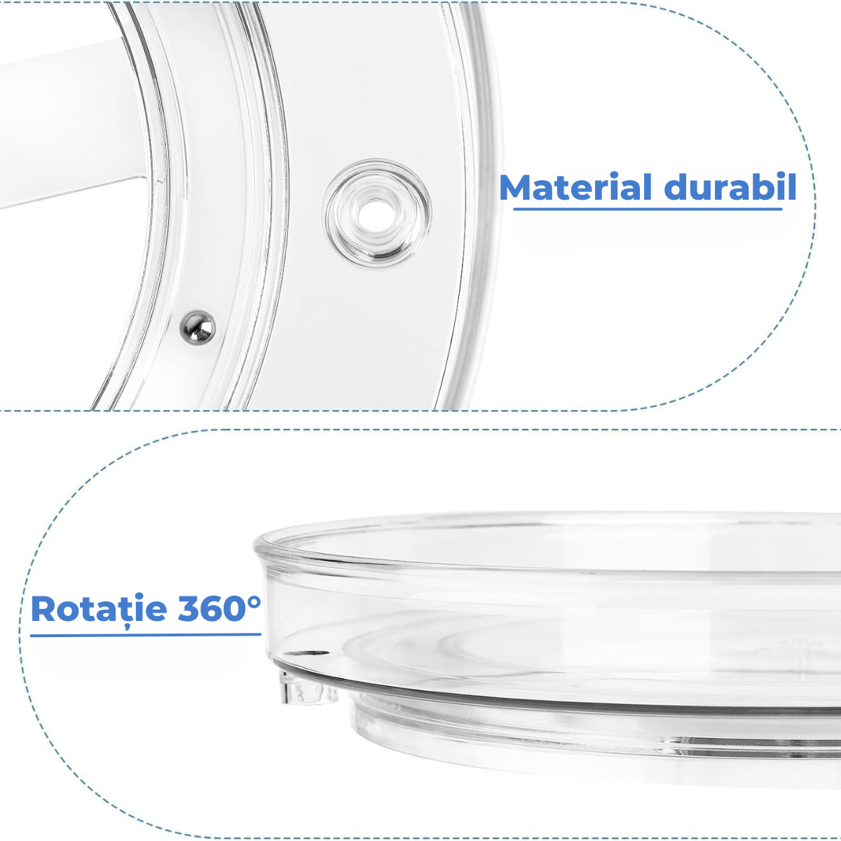 Tava rotativa 360°, Transparenta, Pentru dulap, frigider, blat de bucatarie, baie, Din plastic intarit, 23.5cm