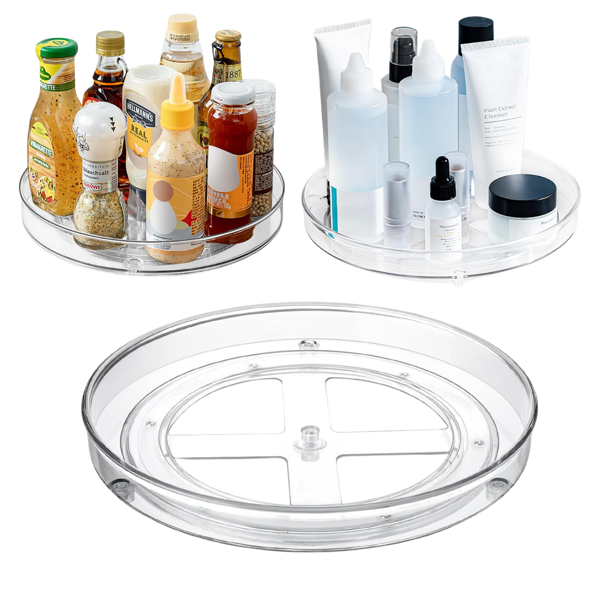 Tava rotativa 360°, Transparenta, Pentru dulap, frigider, blat de bucatarie, baie, Din plastic intarit, 23.5cm