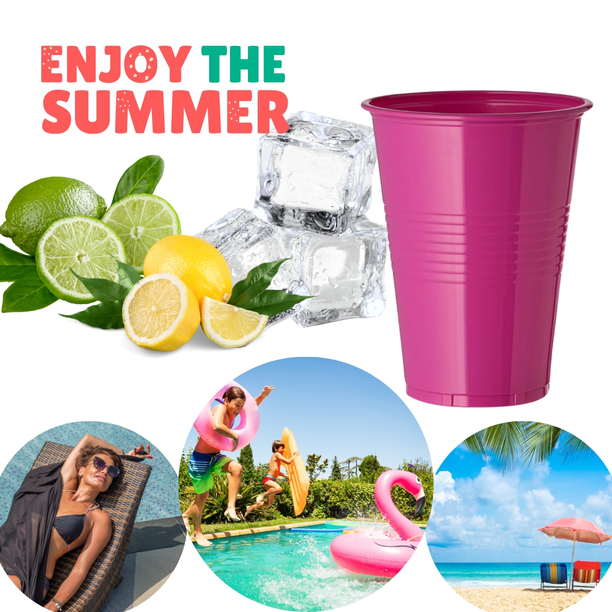 Set 30 pahare din plastic mari, 480ml, fucsia