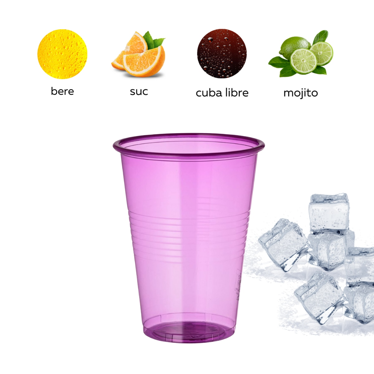 Set 30 de pahare din plastic mari, 480ml, mov