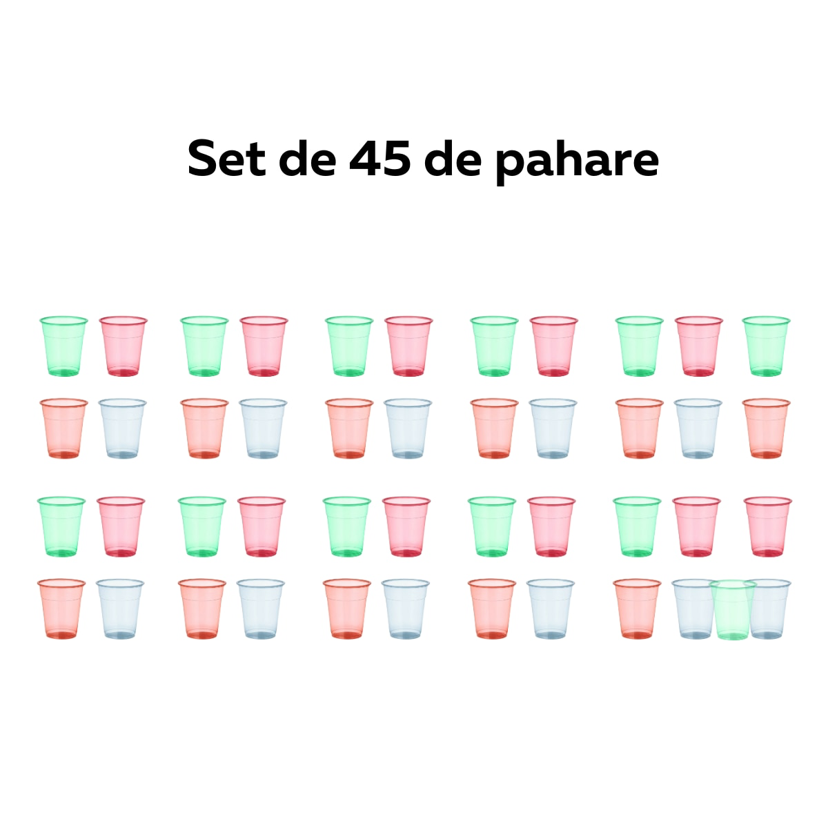 Set 45 pahare din plastic mari, 480ml, multicolor