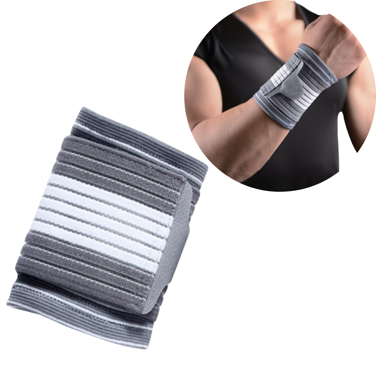 Orteza pentru incheietura, Cu manson de compresie si banda ajustabila cu velcro, unisex, marime unica, culoare gri/alb