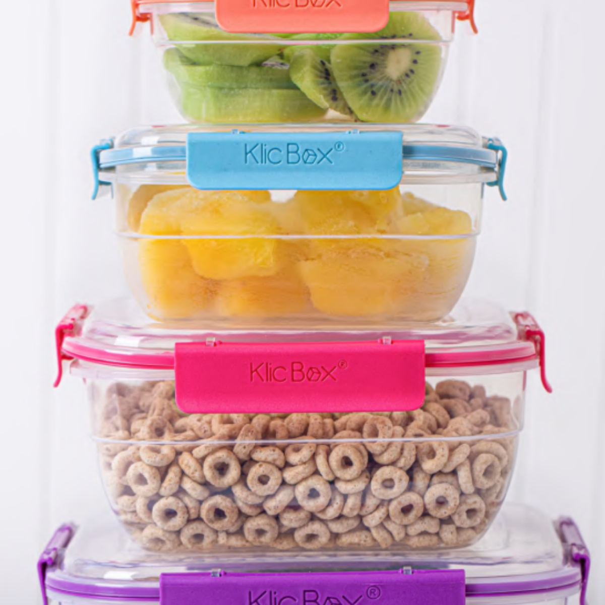 Set 4 caserole alimentare cu capac, inchidere etansa, fara BPA, 400ml, 800ml, 1450ml, 2350ml