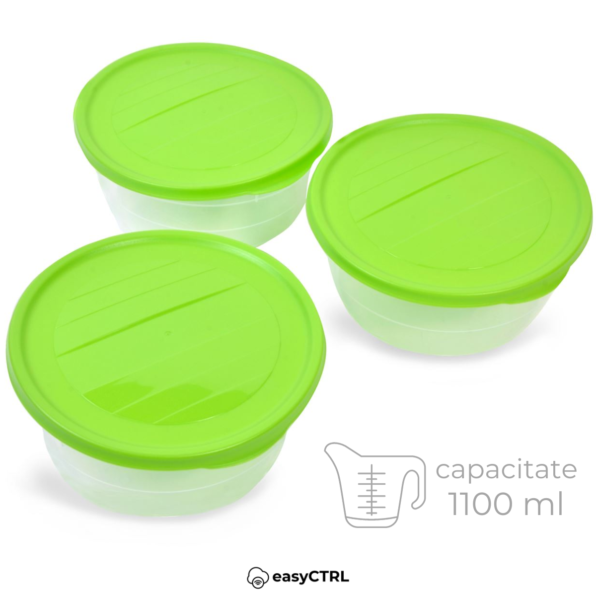 Set 3 caserole alimentare cu capac, fara BPA, 1100ml
