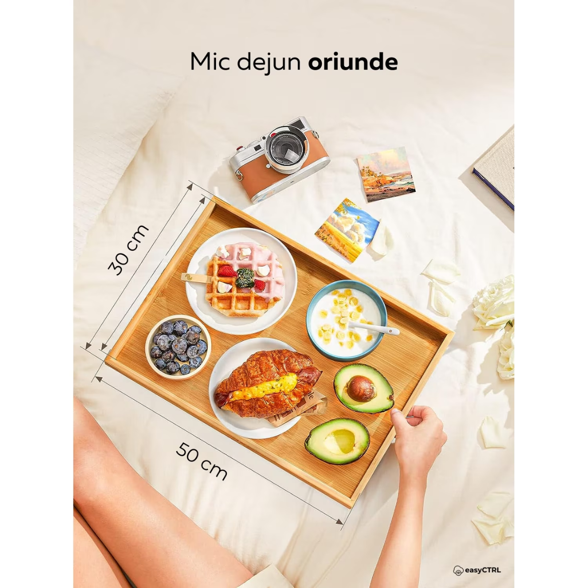 Masuta pliabila pentru servire mic dejun in pat, Bambus, 50 x 30 x 22 cm