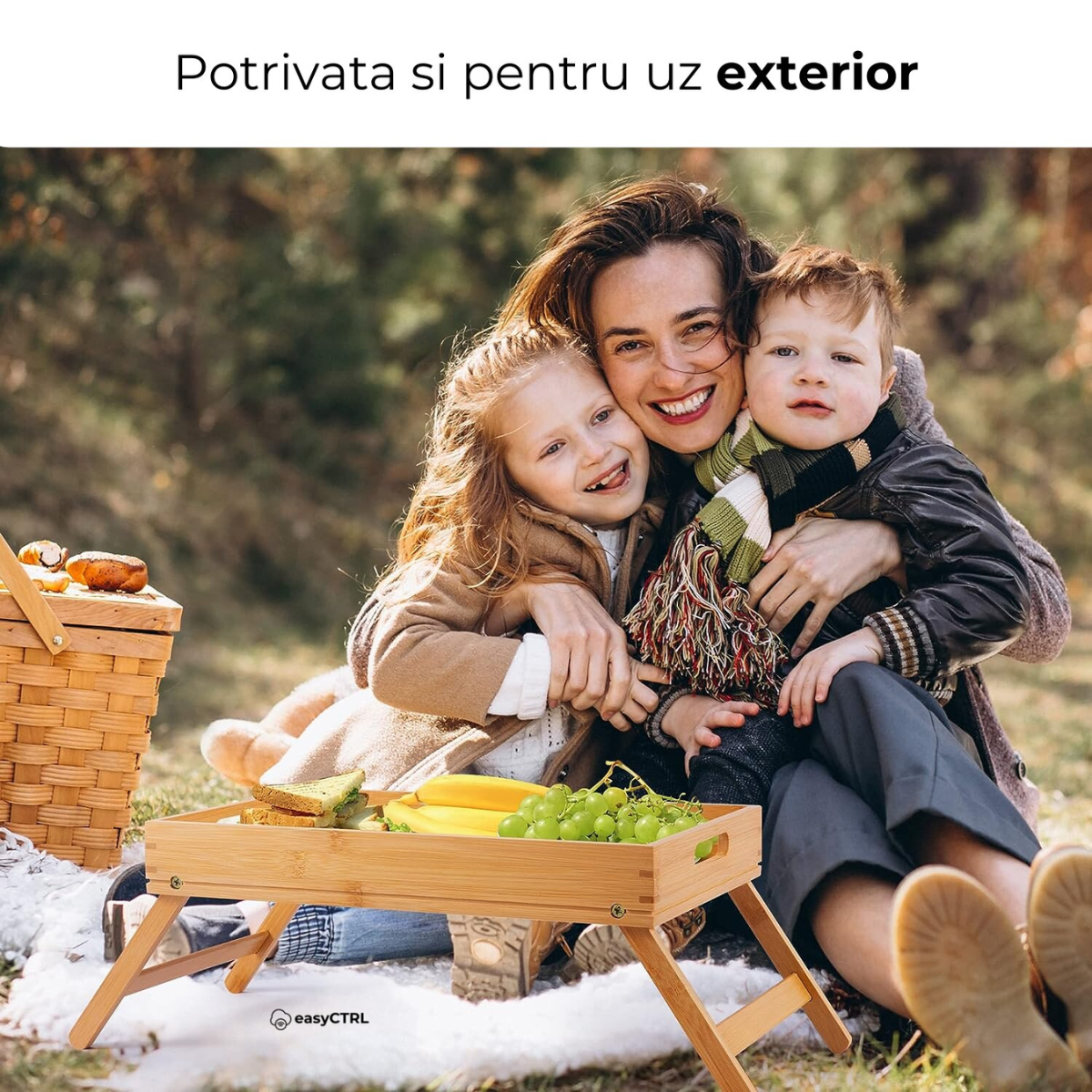 Masuta pliabila pentru servire mic dejun in pat, Bambus, 50 x 30 x 22 cm