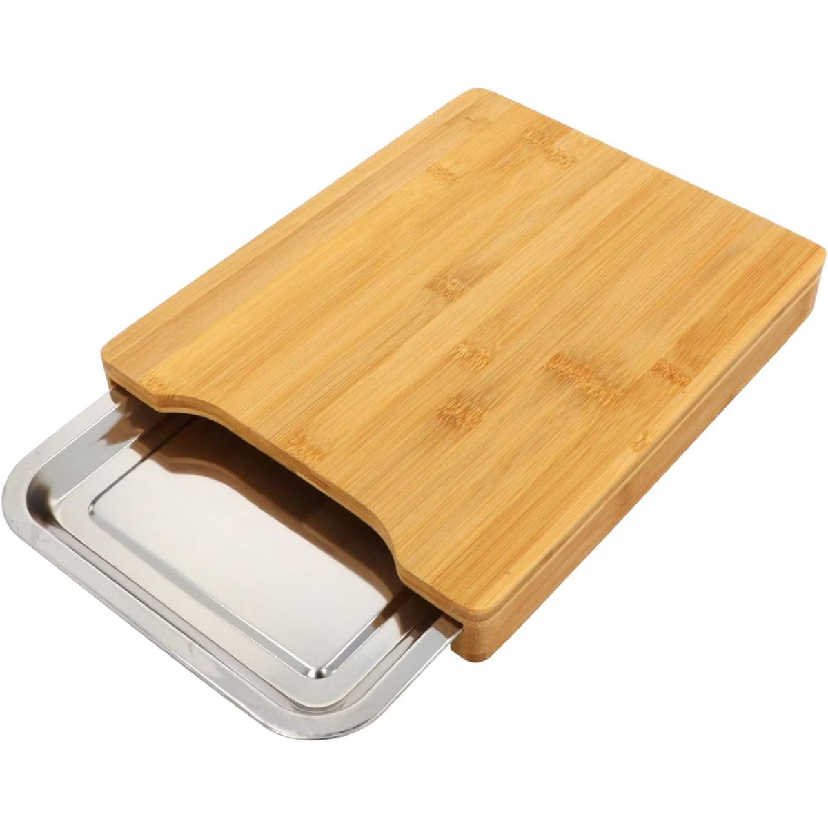 Tocator din Bambus, cu Tava de Inox Incorporata, 35 x 25 cm