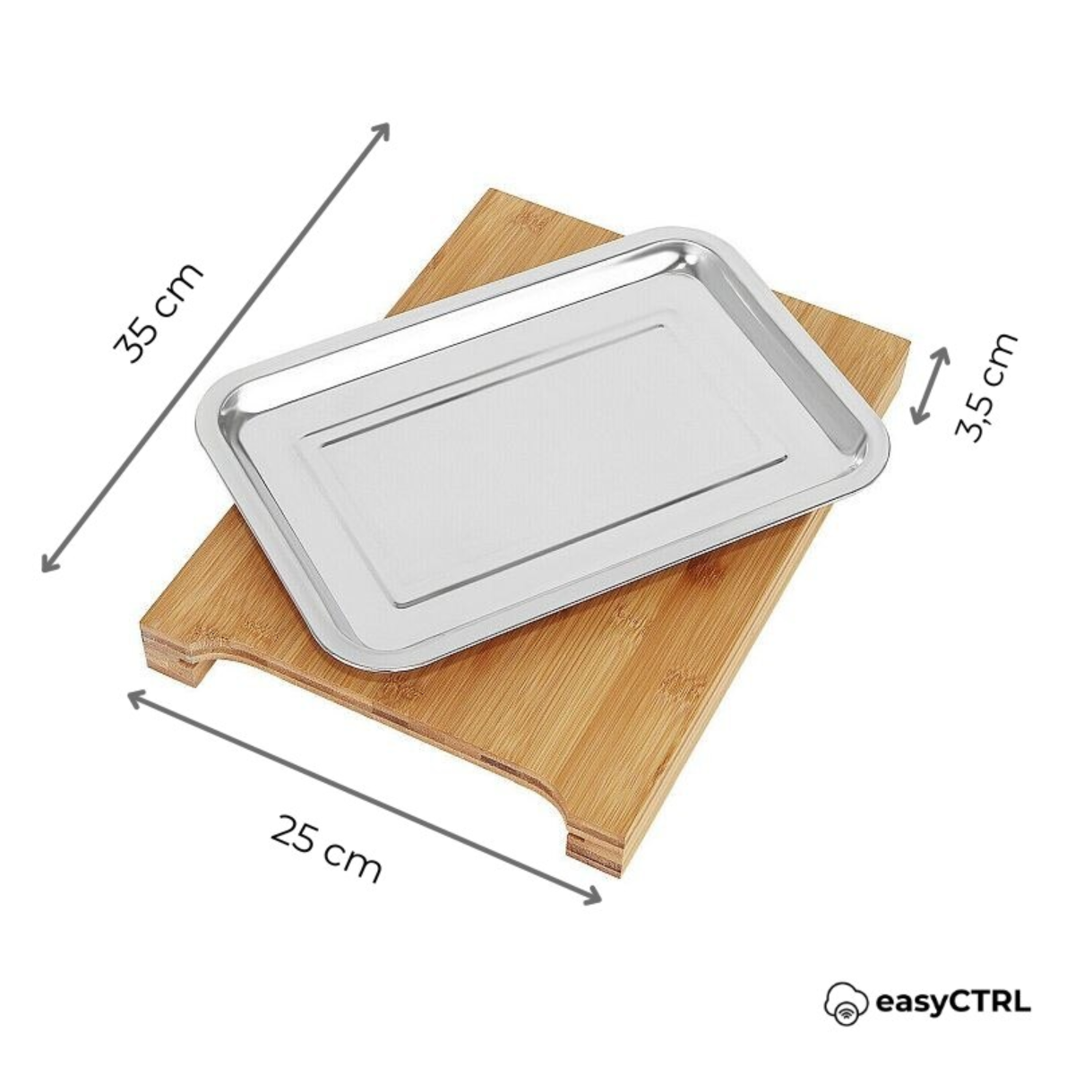 Tocator din Bambus, cu Tava de Inox Incorporata, 35 x 25 cm