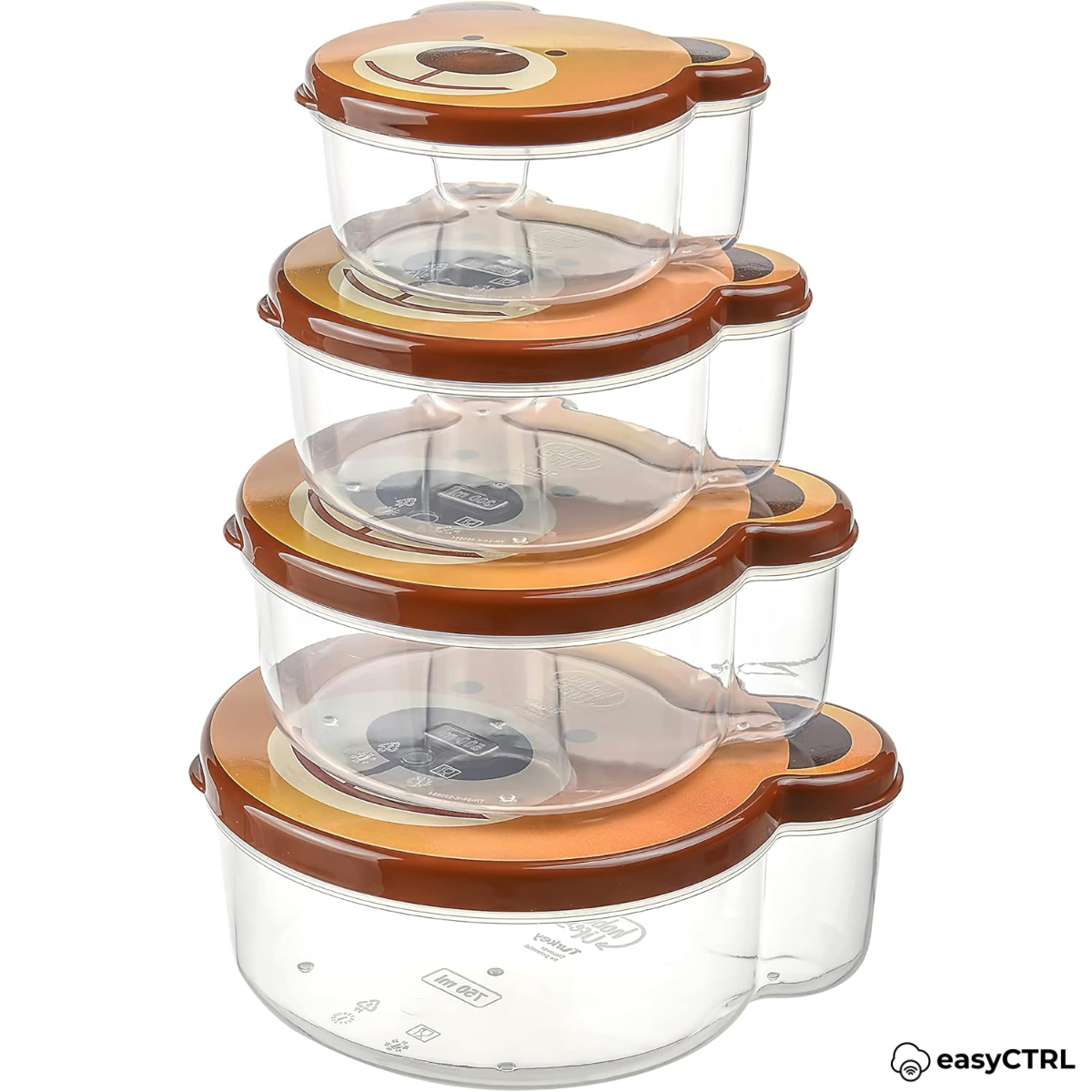 Set 4 caserole alimentare cu capac pentru copii, fara BPA, 200ml, 300ml, 500ml, 750ml