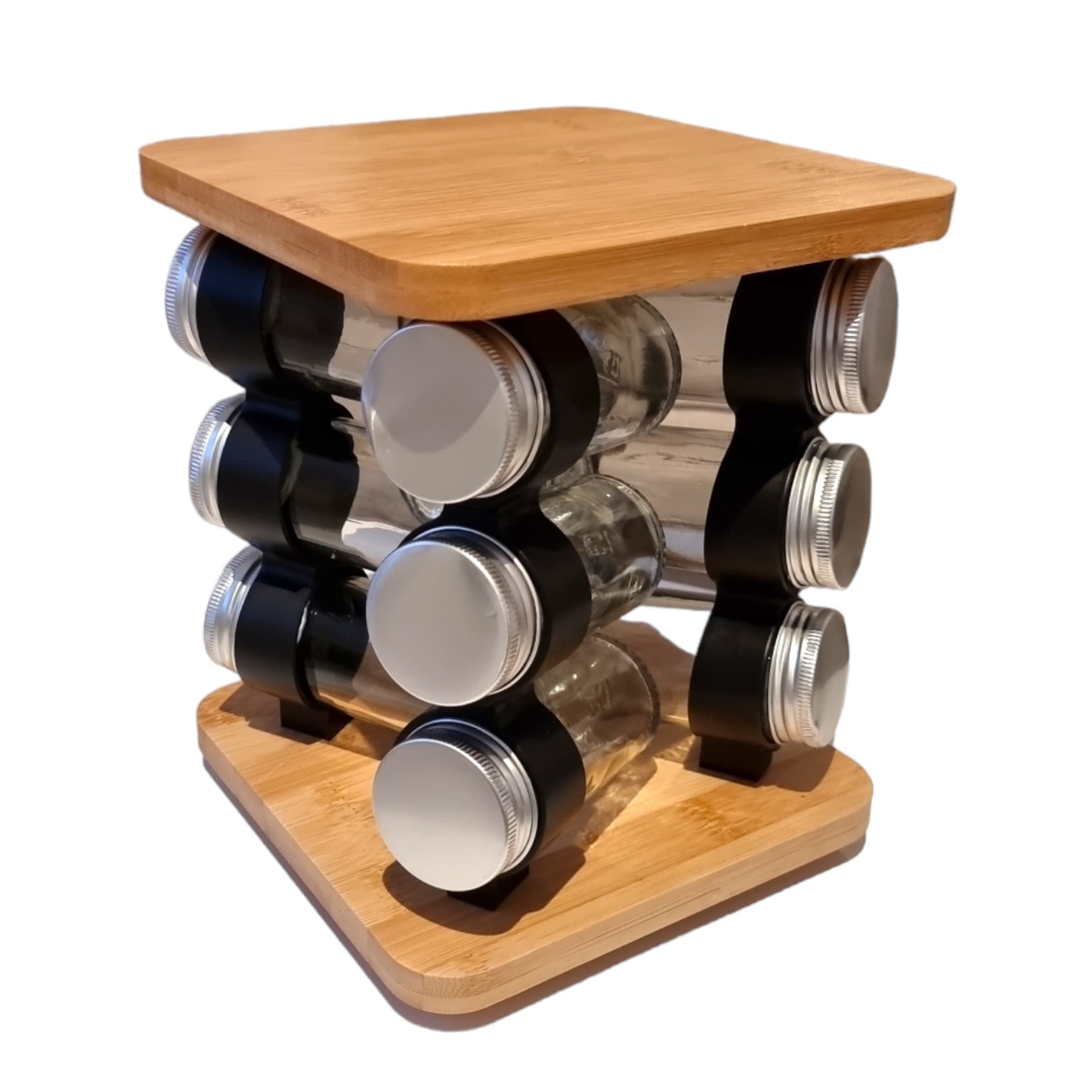 Set recipiente pentru condimente, Rotativ, 12 piese, Bambus