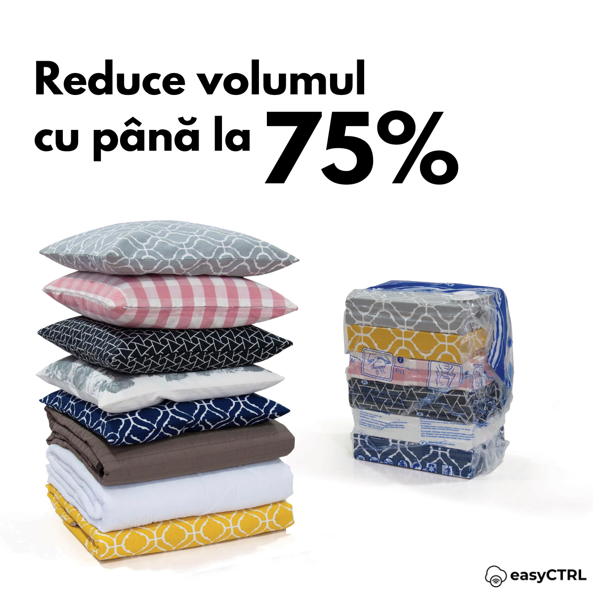 Sac cub de vidat haine, pilote, perne si paturi, reutilizabil, 70x100x35cm