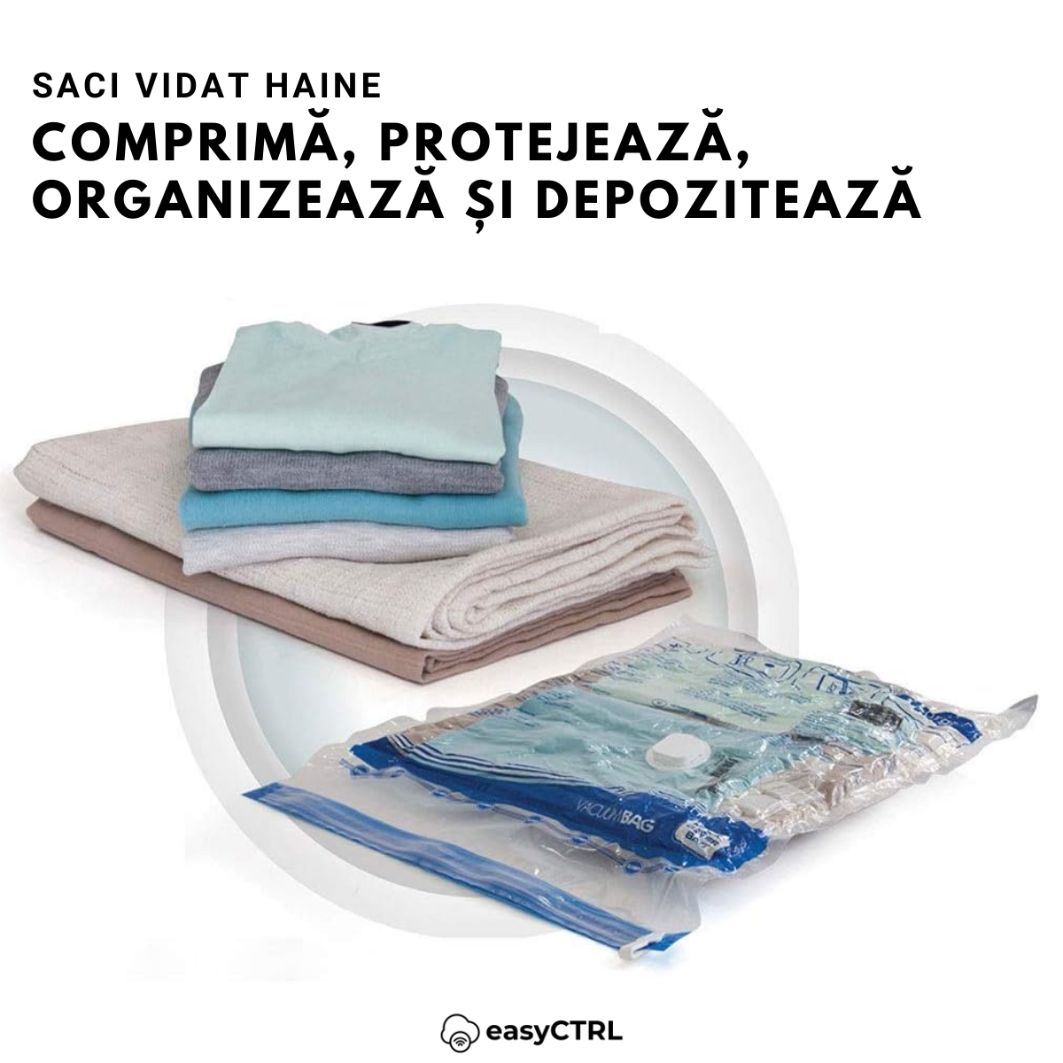 Set 3 saci de vidat haine, pilote, perne si paturi, reutilizabili, 70x100cm, 90x130cm, 100x100cm