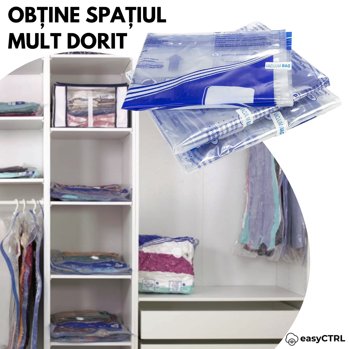 Set 3 saci de vidat haine, pilote, perne si paturi, reutilizabili, 70x100cm, 90x130cm, 100x100cm