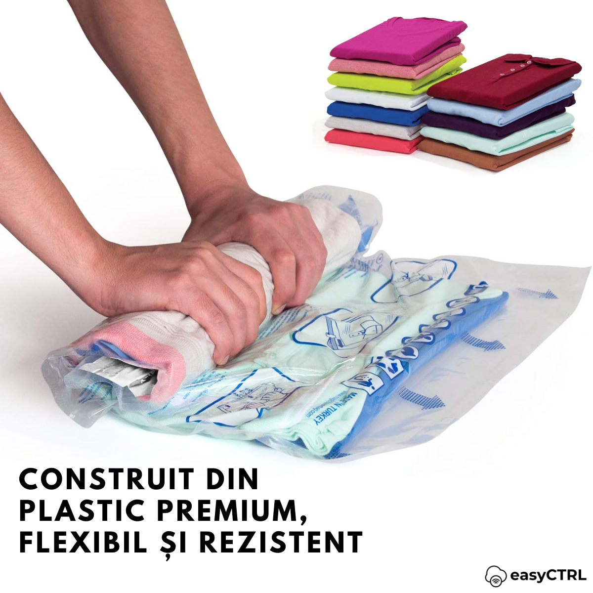 Set 4 saci haine cu vidare manuala, nu necesita aspirator sau pompa, reutilizabili, 35x50cm, 50x70cm